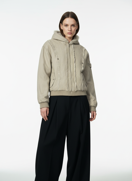 Retro Washed Fleece-lined Hooded Work Jacket