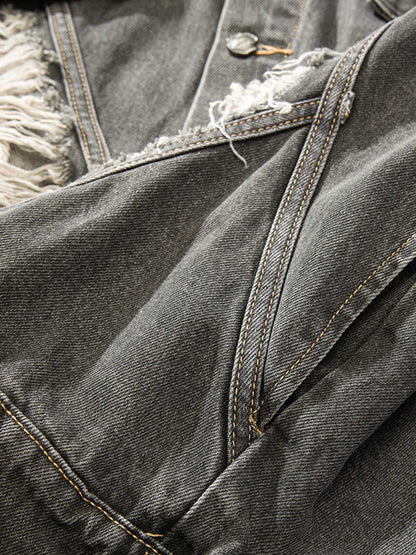 Retro Washed Distressed Denim Jacket