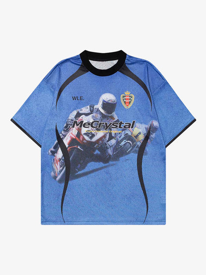 Motorcycle Racing Character Print Short-Sleeved T-shirt