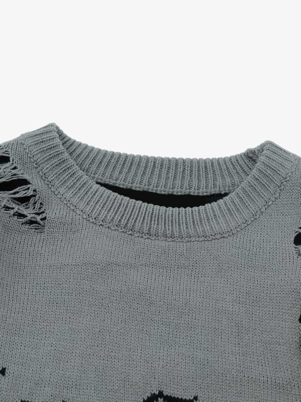 High Street Ripped Raw Edge Knitted Letter Jacquard Sweater