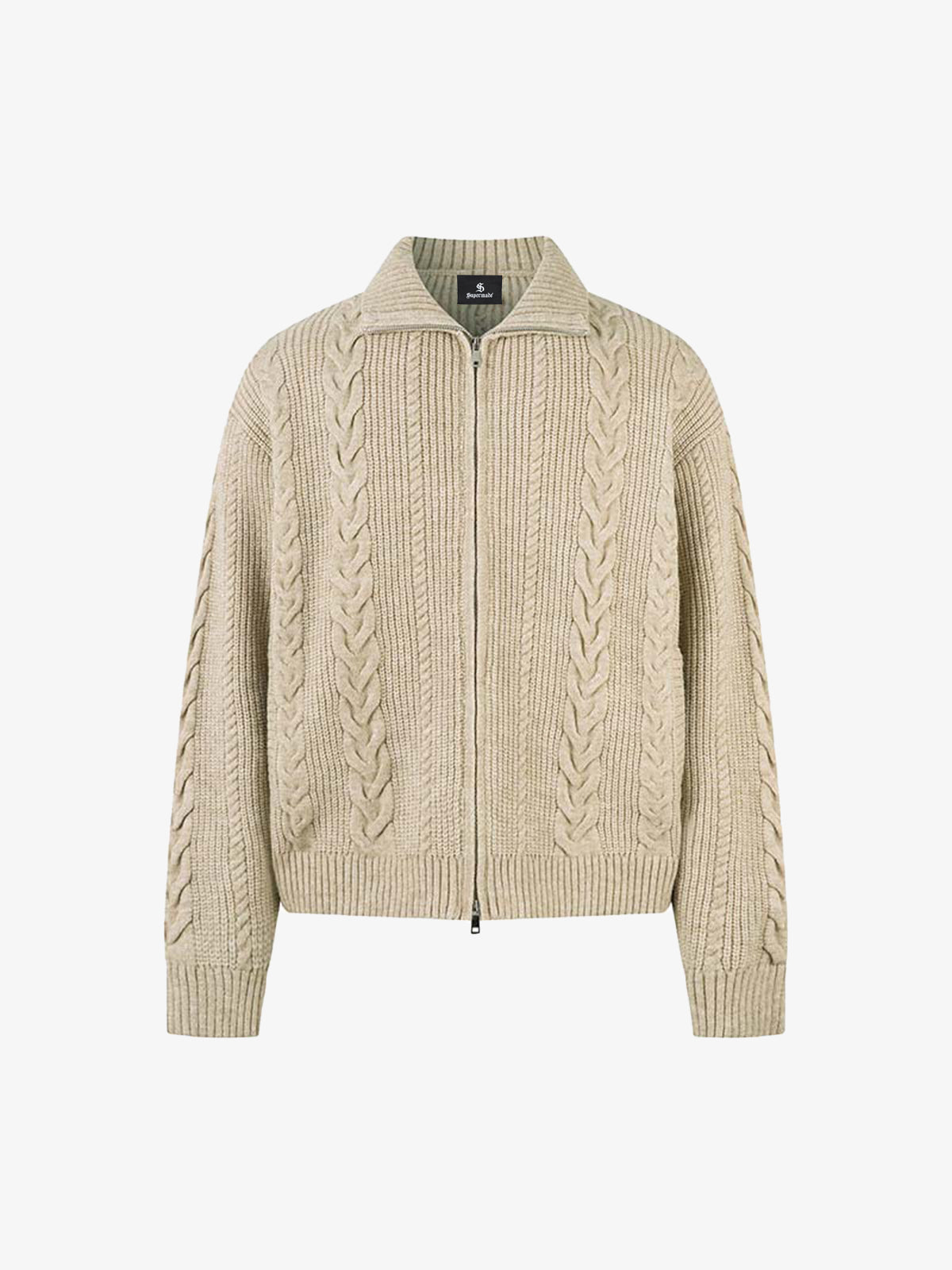 Cable Knit Zip-Up Sweater Jacket for Cozy Elegance