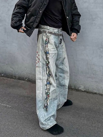 Multi-Keychain Heart Digital Printed Jeans