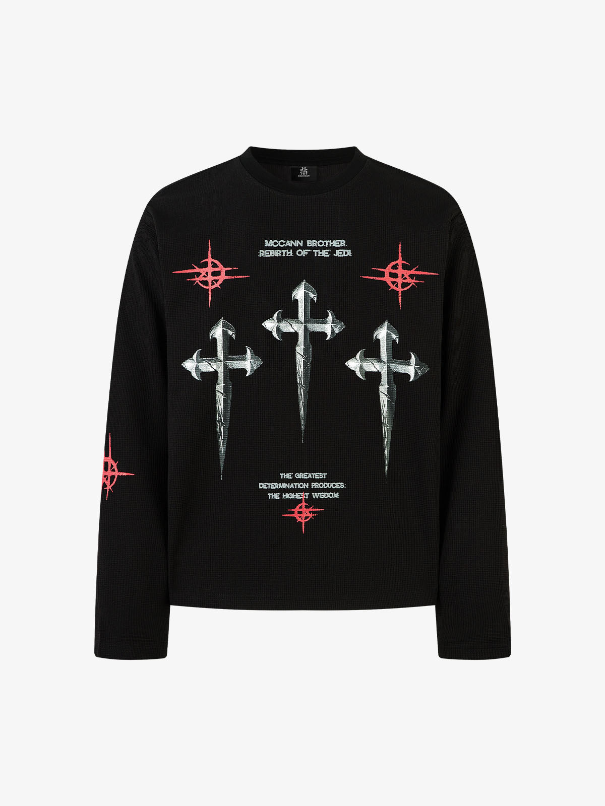 Letter Print Waffle Cross Long-sleeved T-shirt