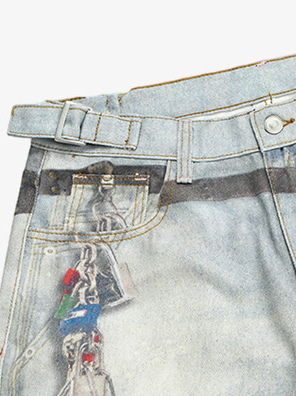 Multi-Keychain Heart Digital Printed Jeans