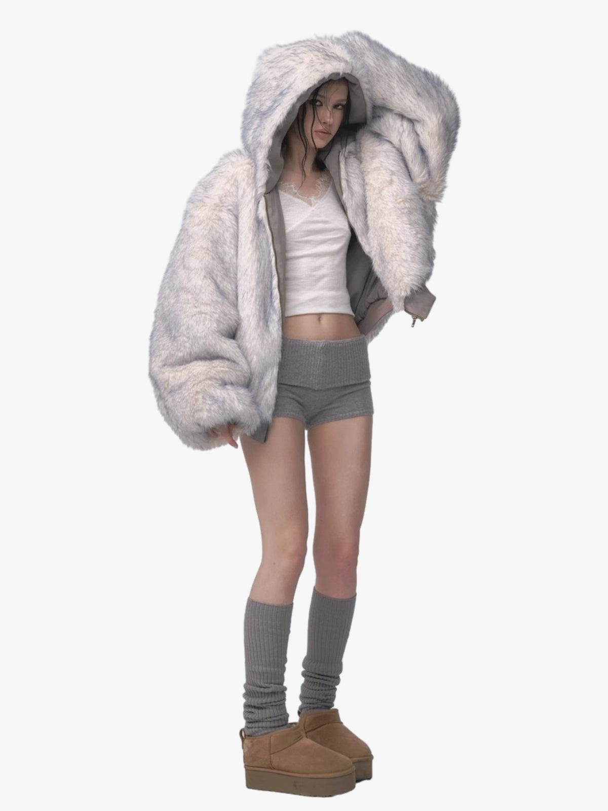 Oversized Reversible Fur Hooded Jacket