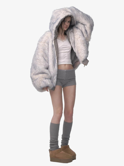 Oversized Reversible Fur Hooded Jacket