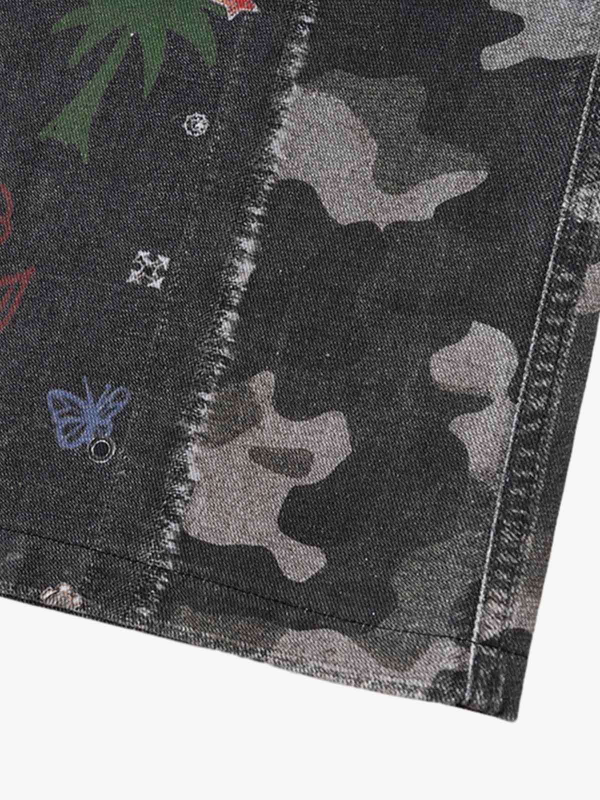 Thesupermade Graffiti Print Cold Transfer Camouflage Layered Cargo Jeans