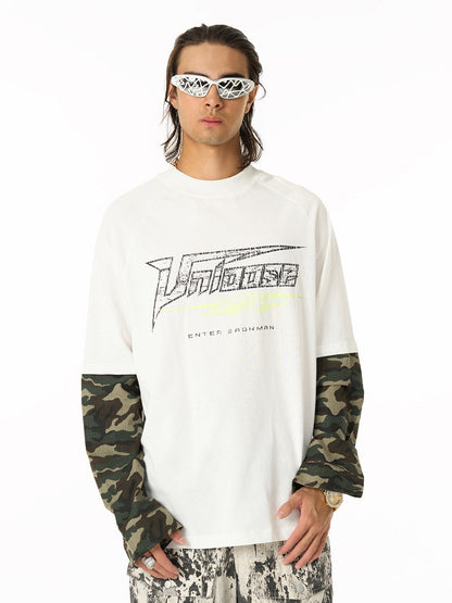 Camo Sleeve Graphic Tee with Printed Jogger Pants Set