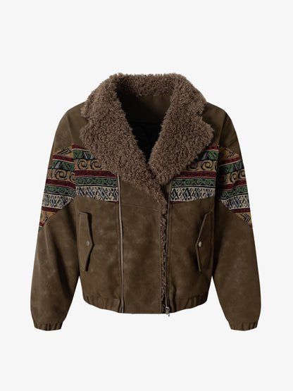 Thesupermade Webbing Stitching Leather And Lambskin Cotton Coat