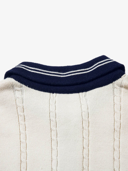 Retro College Polo Collar Knit Sweater