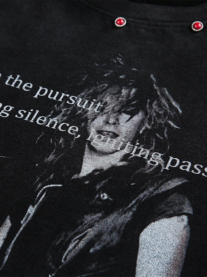 American Retro Rivet Design Street Hip-hop Long Sleeves T-shirt