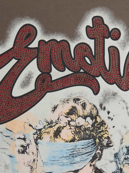 Retro Blindfold Angel Rhinestone Letter Graphic T-Shirt