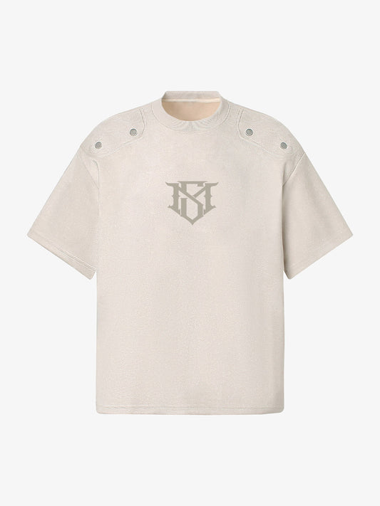 Metallic Print Suede Crew Neck T-Shirt