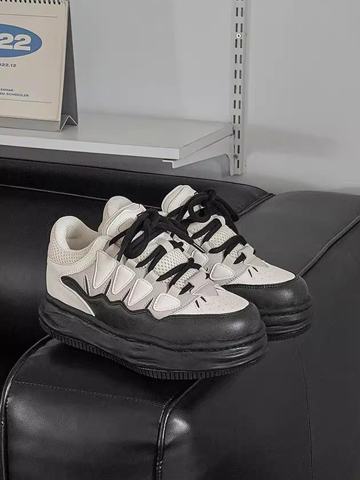 Black And White Platform Sneakers - 2449
