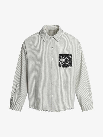 Striped Button-Up Shirt with Graphic Pocket Design