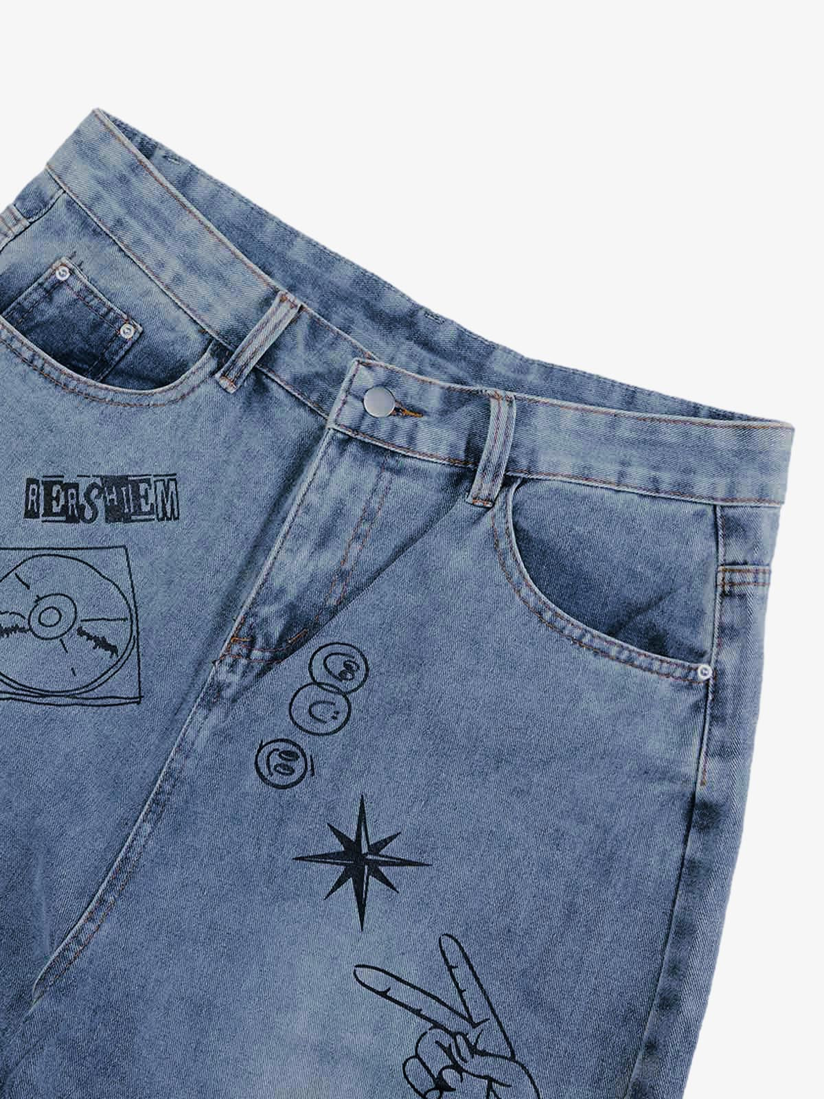 Retro Fun Graffiti Denim Jorts