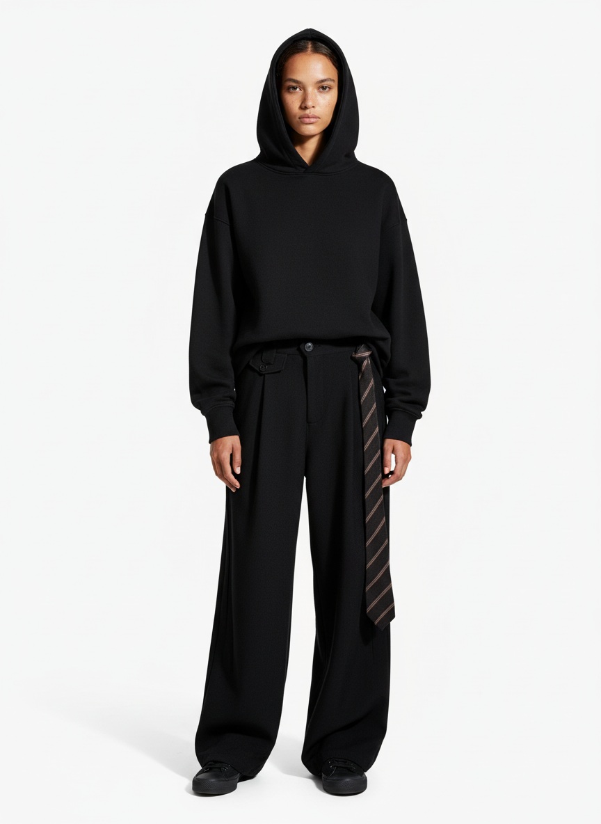 Tie Detail Relaxed Fit Draped Suit Pants