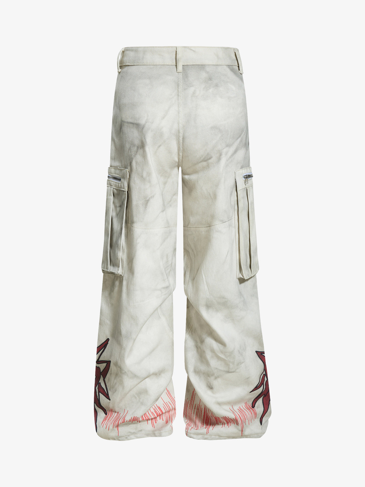 Stylish Wide-Leg Cargo Pants with Unique Embroidery and Zipper Accents