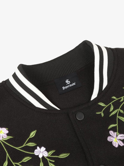 Floral Embroidered Baseball Jacket for Women - Stylish and Versatile Outerwear