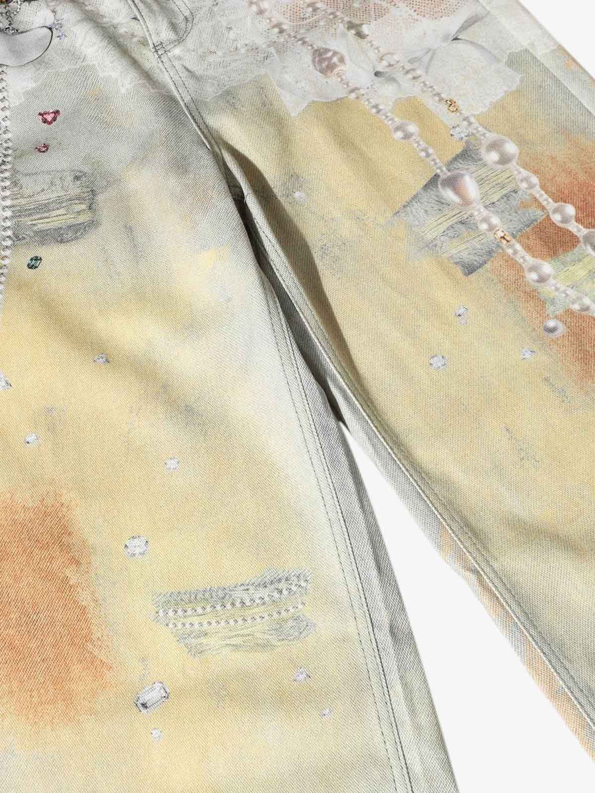 Embellished Wide-Leg Jeans with Unique Artistic Design for Fashion Lovers