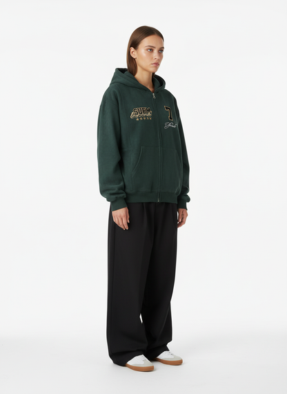 Suede Letter Embroidered Cropped Zip-Up Sweatshirt