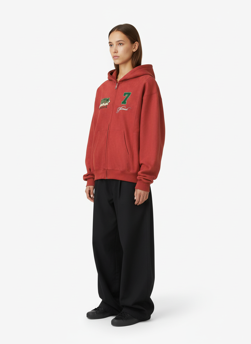 Suede Letter Embroidered Cropped Zip-Up Sweatshirt