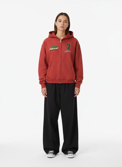 Suede Letter Embroidered Cropped Zip-Up Sweatshirt