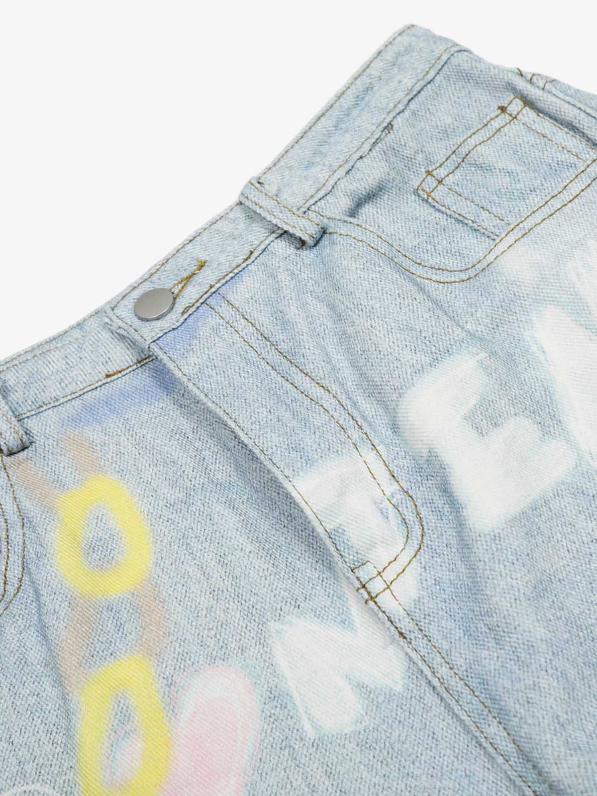 Artistic Wide-Leg Jeans with Unique Hand-Painted Designs for Women