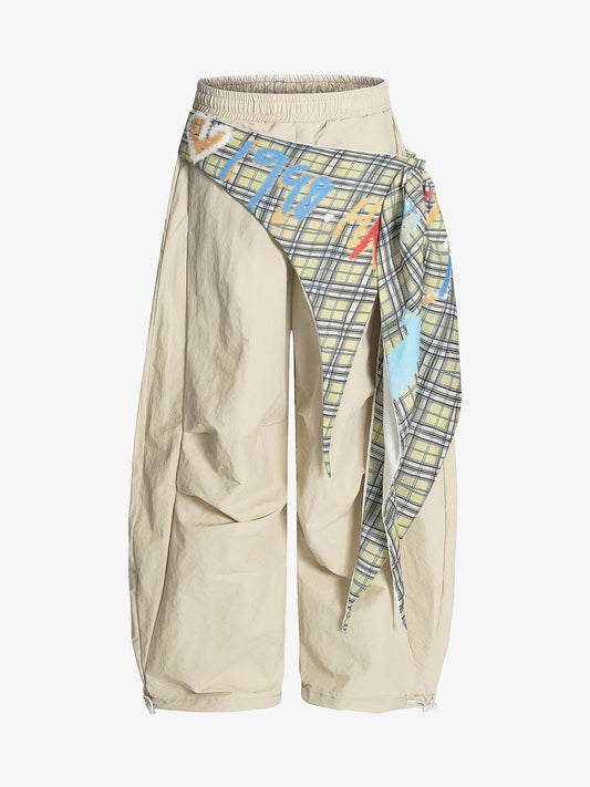 Stylish Wide-Leg Pants with Plaid Overlay for Modern Fashionistas