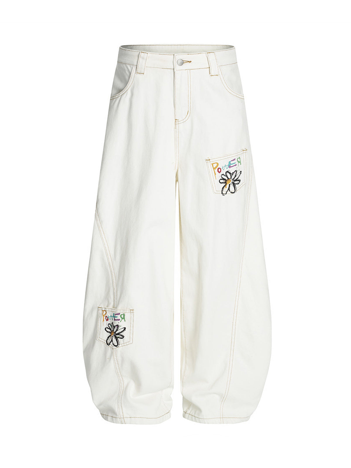 Embroidered Floral Patches Barrel Jeans