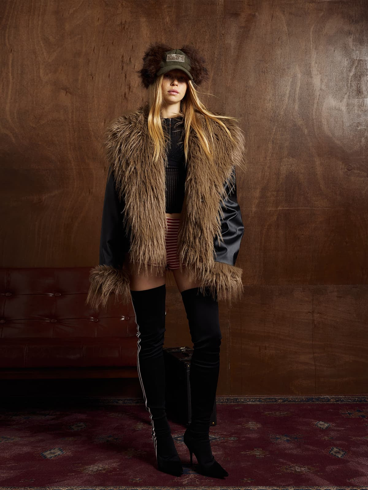 Winter-Ready Corduroy Jacket with Faux Fur Trim for Men