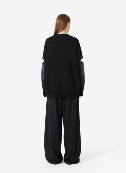 Vintage Spray-Painted Cross Hole Knit Sweater