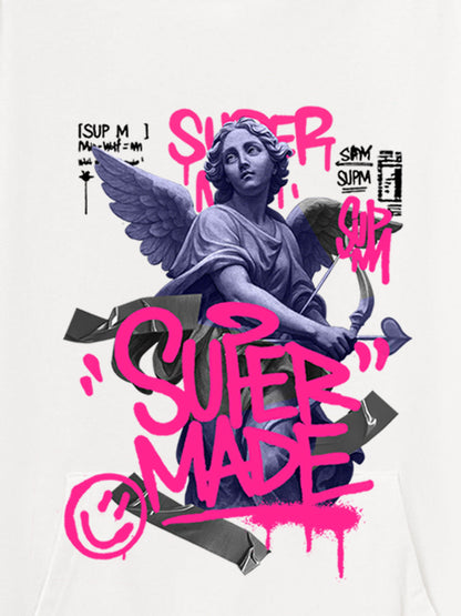 Graffiti Angel Print Hooded Sweatshirt