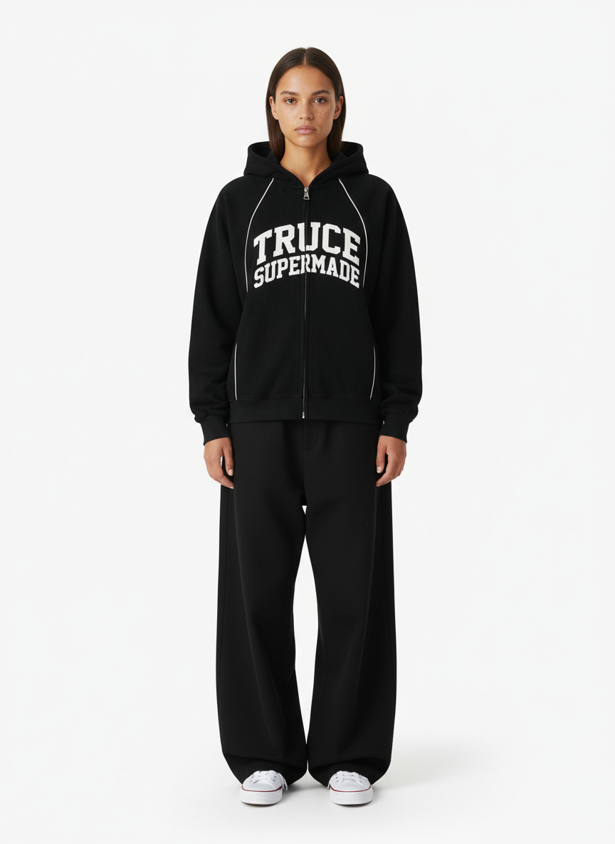 Retro Patchwork Hem Letter Print Suede Hooded Sweatshirt