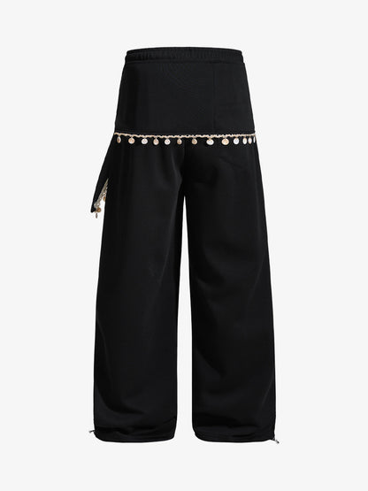 Stylish Wide-Leg Pants with Unique Waist Detailing for Women