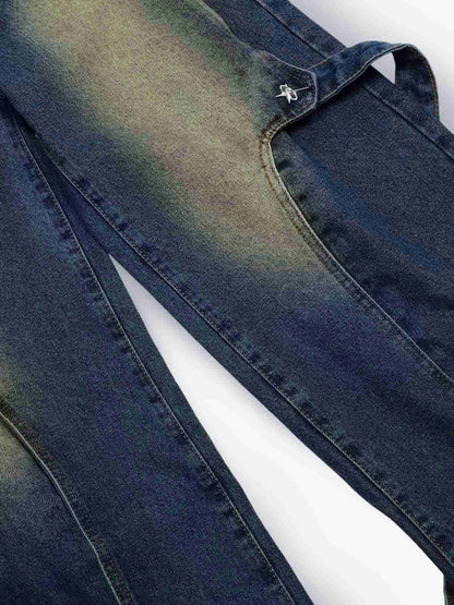 Washed Distressed Deconstructed Split Work Jeans