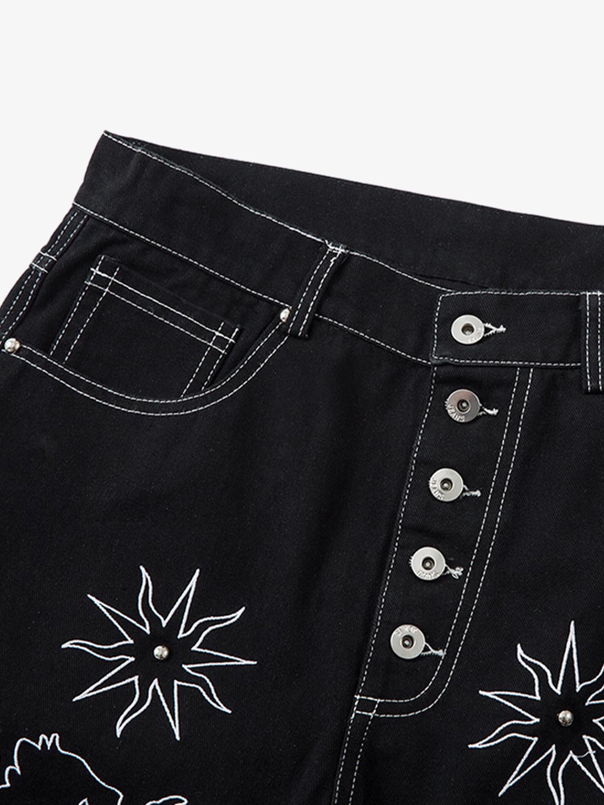 Thesupermade Heavy Contrast Thread Embroidered Multi-button Jeans