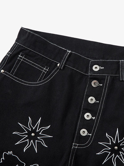 Thesupermade Heavy Contrast Thread Embroidered Multi-button Jeans