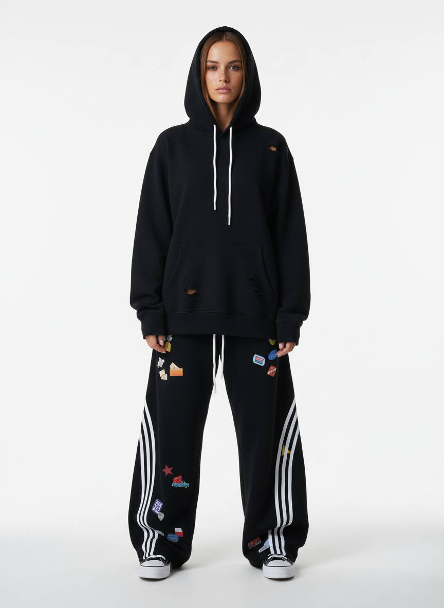 Street Patterned Striped Barrel Casual Pants