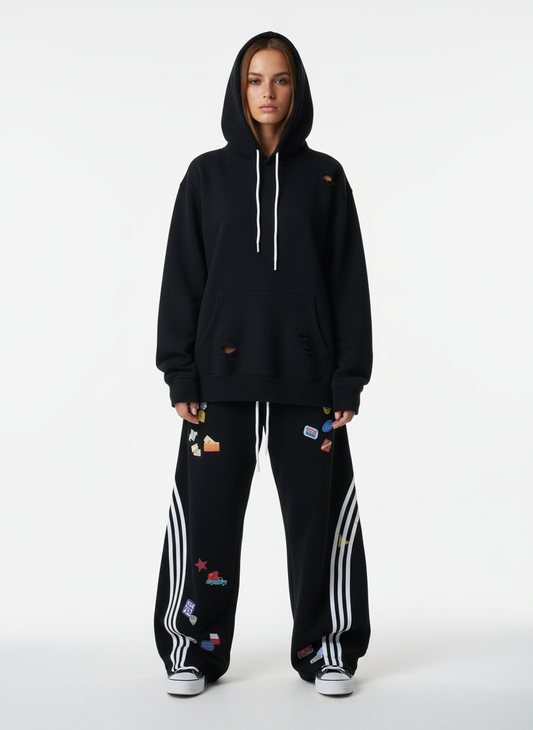 Street Patterned Striped Barrel Casual Pants