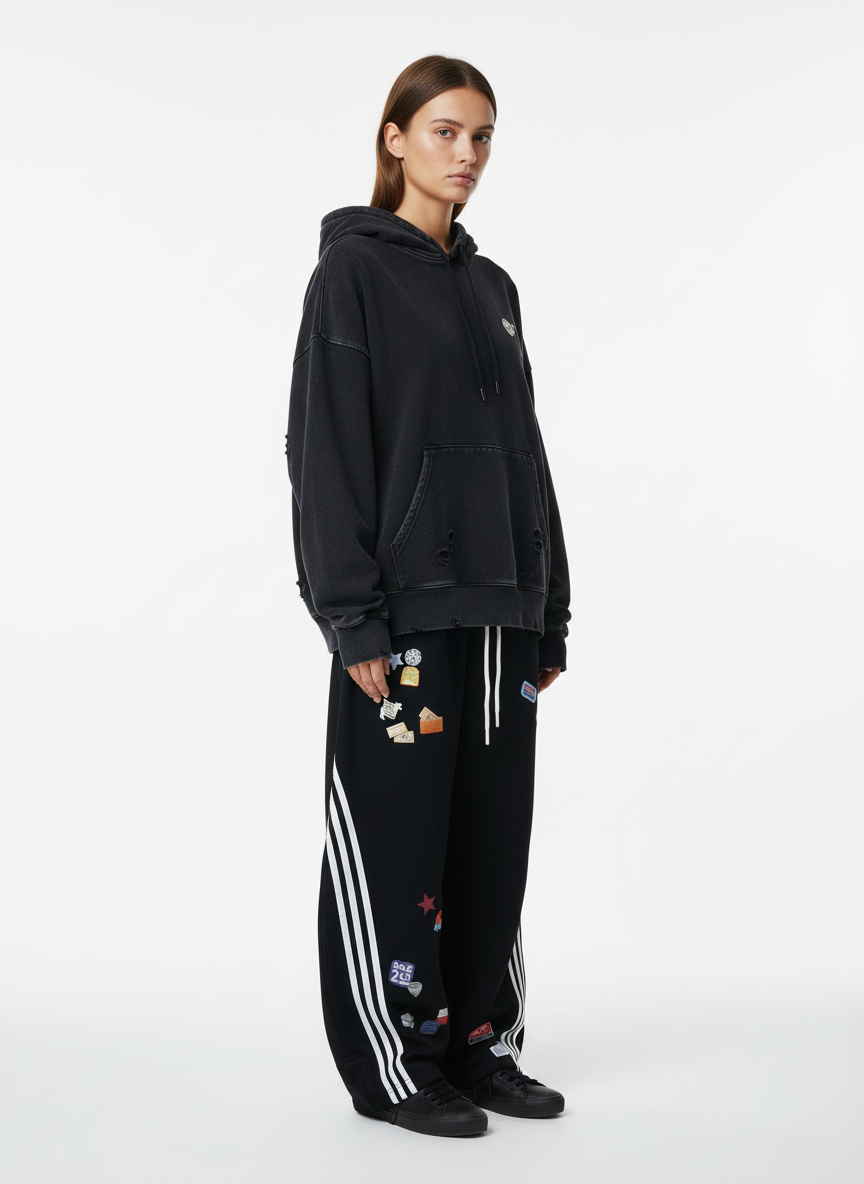 Street Patterned Striped Barrel Casual Pants