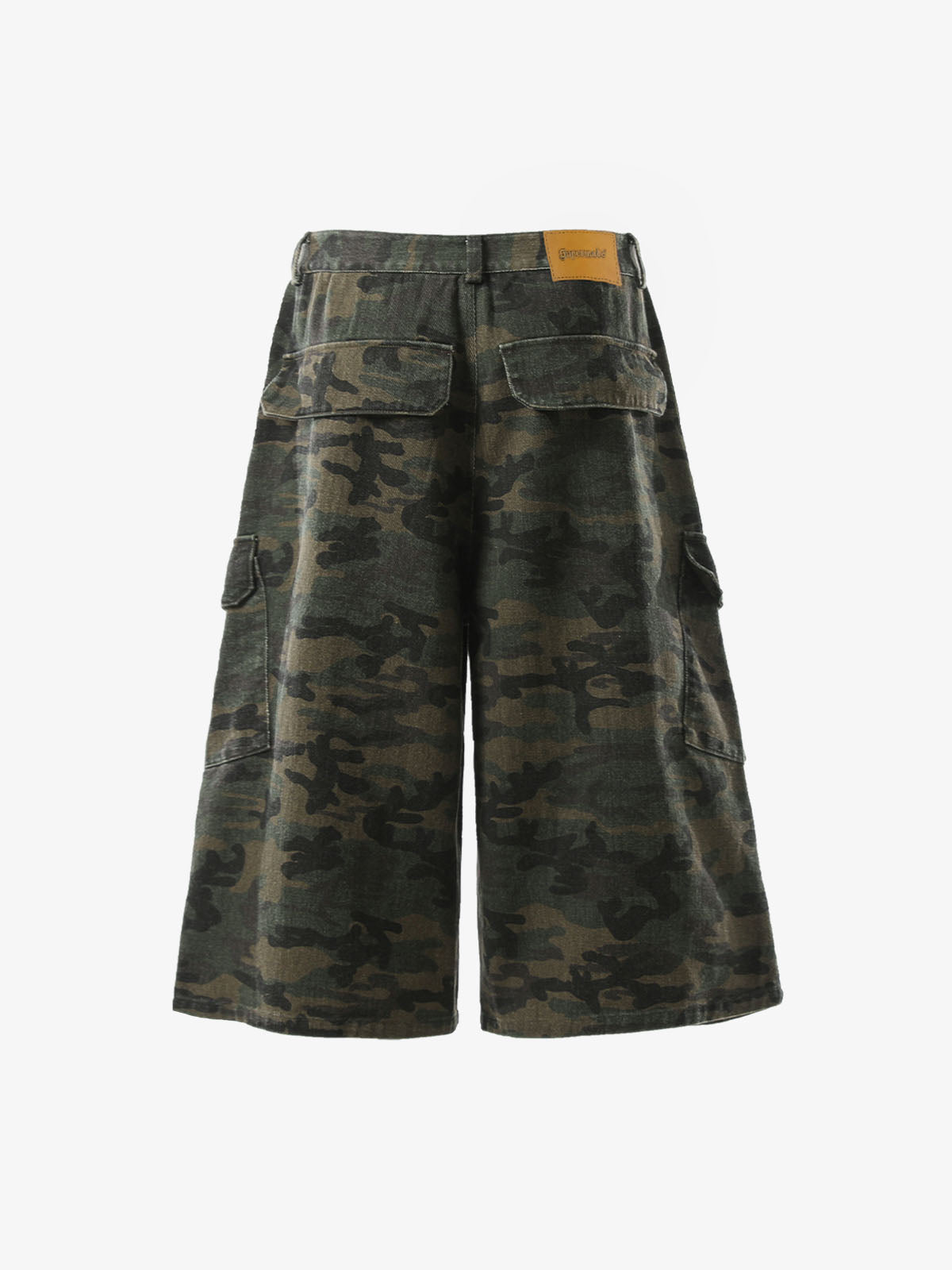 Vintage Washed Camouflage Machete Wide Leg Cargo Shorts