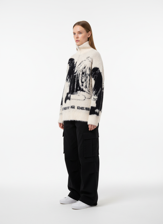 Street Subculture Angel Jacquard Cardigan Sweater