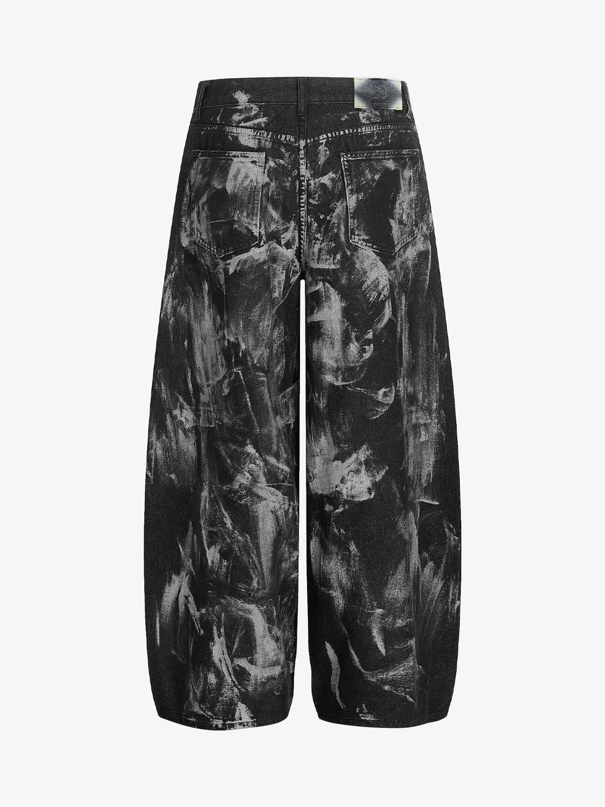Tie-Dye Wide-Leg Denim Pants with Stud Detailing
