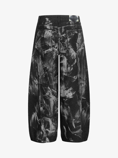 Tie-Dye Wide-Leg Denim Pants with Stud Detailing
