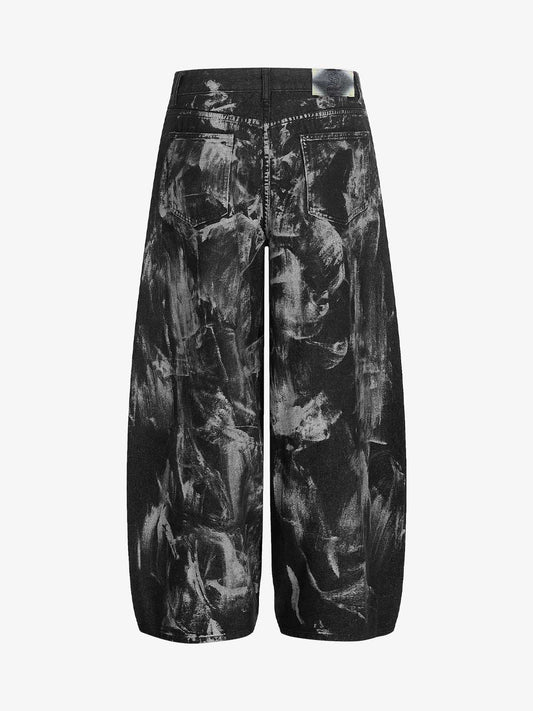 Tie-Dye Wide-Leg Denim Pants with Stud Detailing
