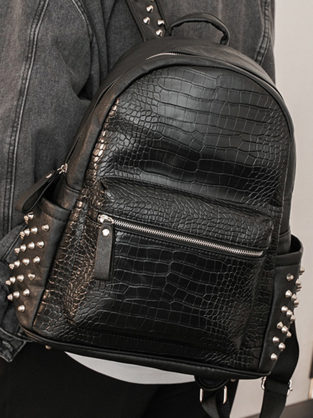 Rivet Crocodile-Print Backpack - 2464