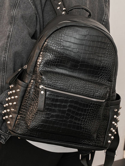 Rivet Crocodile-Print Backpack - 2464