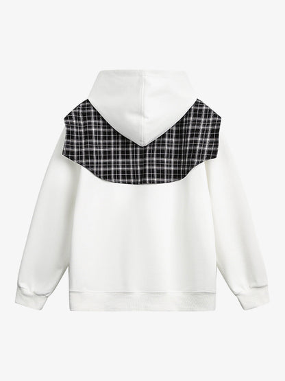 Stylish Plaid-Trimmed Hoodie with Sailor Collar Design for Women