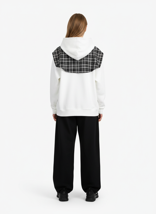 Fake Two-Piece Plaid Shirt Scarf Design Hoodie